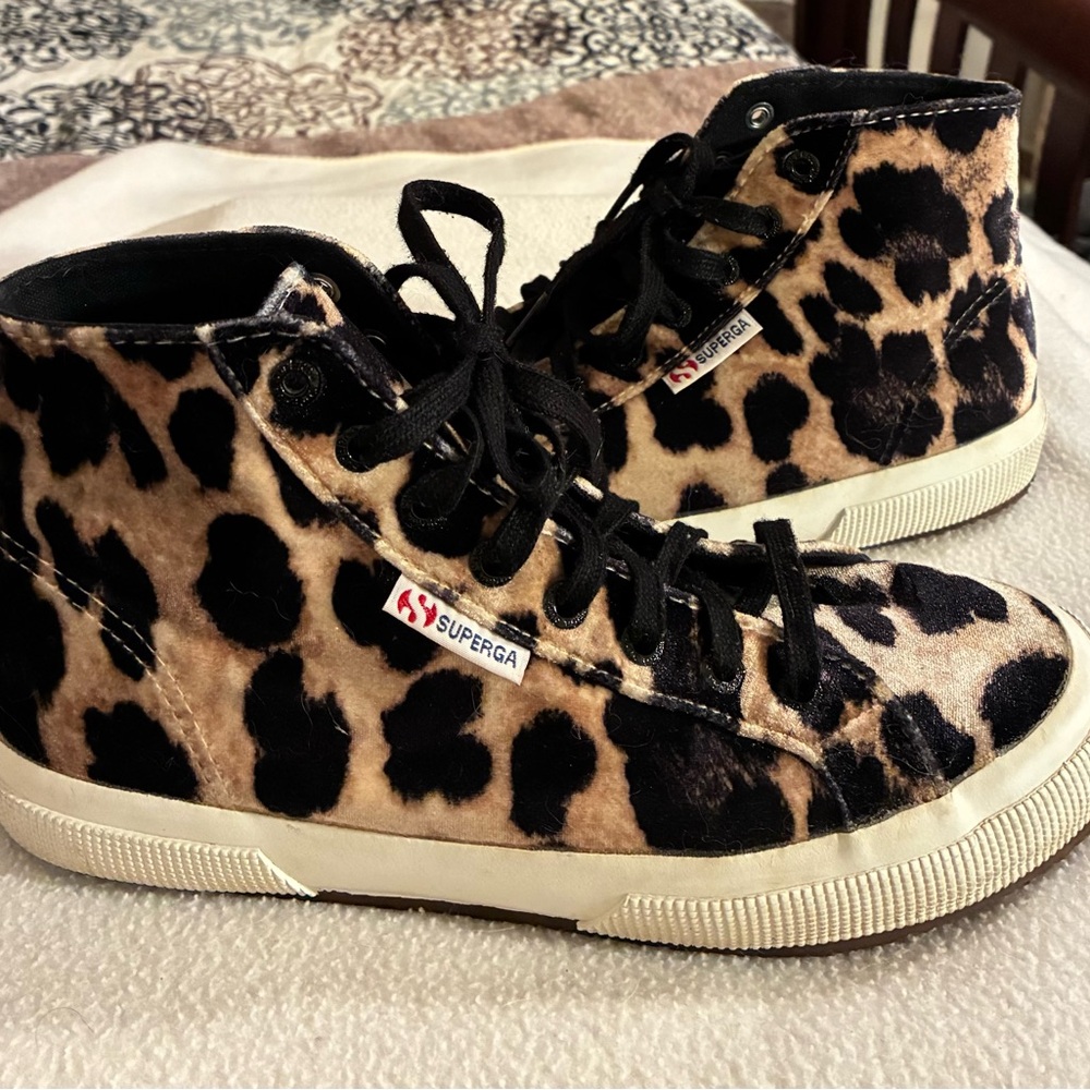 Superga FANVELVETW Velvet Leopard-Print High Tops Italian Sneakers Women’s 8
